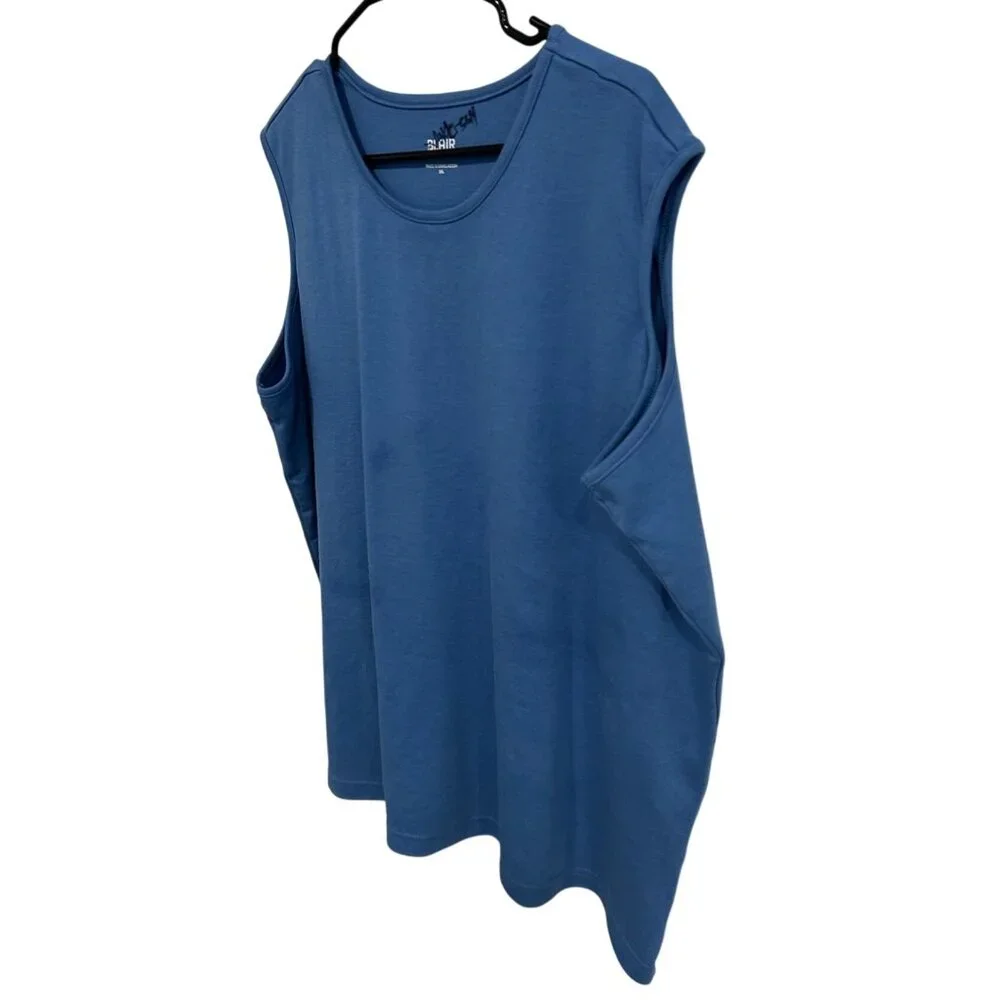 Blair Sleeveless Tank Top Blue Plus Sz 3XL Crewneck Cotton Blend Essentials - Picture 3 of 10